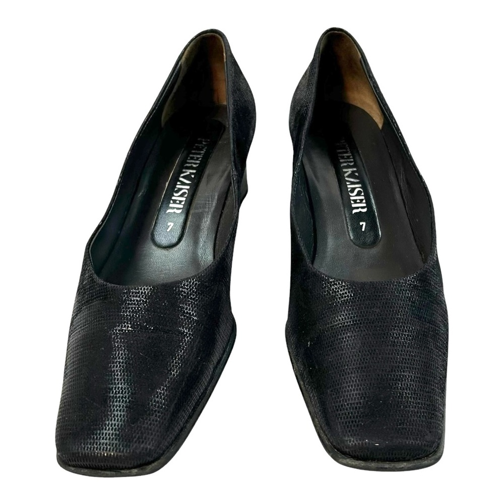 Peter Kaiser Block Heels Shoes Black Square Toe US 7 Germany 4.5 Textured